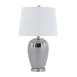 14"x23.8" Two Tone Ceramic Table Lamp Silver/White - A&B Home: UL Listed, Polyester Shade, No Bulbs Included - 1 of 4