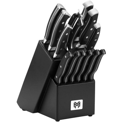 LEXI HOME 15-Piece Stainless Steel Black Knife Wood Block Set with