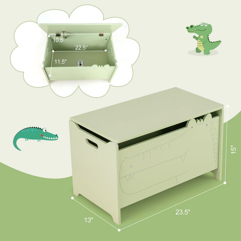 Costway Kids Toy Box w/Safety Hinge Wood Storage Chest Flip-Top Storage Organizer Green, 3 of 11