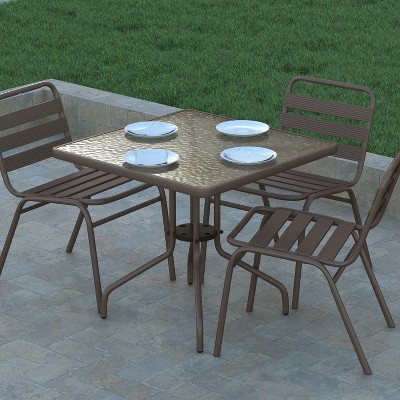 31.5" Clear Tempered Glass Square Outdoor Dining Table with Steel Base
