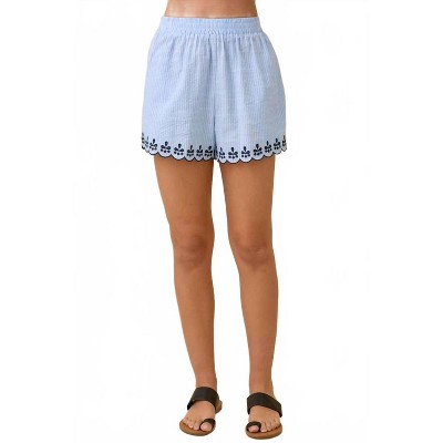 Women's Deena Striped Shorts With Scallop Embroidered Hem Detail - Main Strip