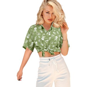 HAPPY BAY Women's Halloween Costumes Summer Blouse Cotton Linen Effect Dresses Button Down Blouses Tops Vintage Shirt Short Sleeve Shirts for Women - 1 of 4