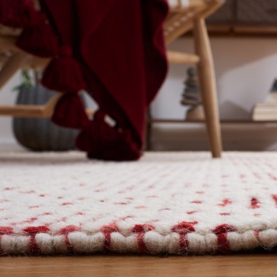 Ivory and Red Handwoven Wool Square Area Rug