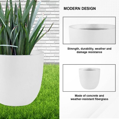 14 Inch White Concrete Round Indoor/Outdoor Planter