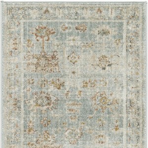 HomeRoots 8' Blue And Ivory Oriental Distressed Runner Rug With Fringe - 1 of 4