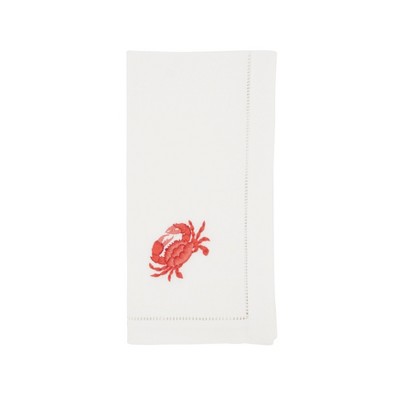 Saro Lifestyle Ocean Treasures Embroidered Crab Napkin (Set of 6), White, 20"x20"
