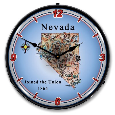 Collectable Sign & Clock | State of Nevada LED Wall Clock Retro/Vintage, Lighted
