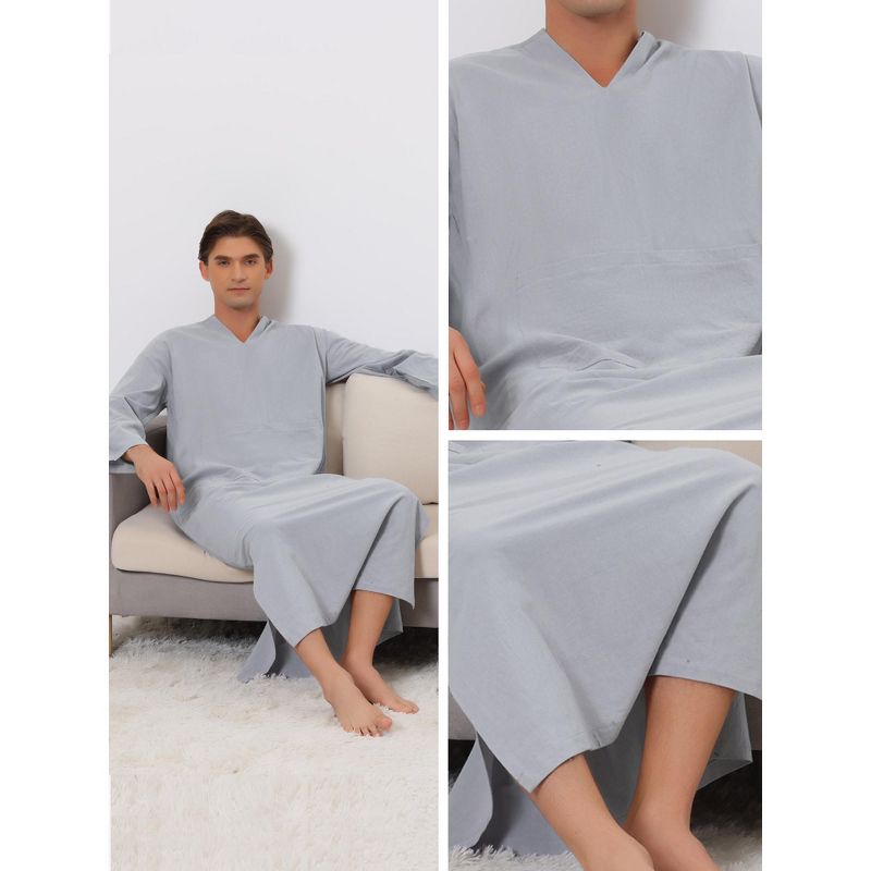 Lars Amadeus Men's Split-Neck Long Sleeves Sleeping Nightgown with Pockets, 5 of 6