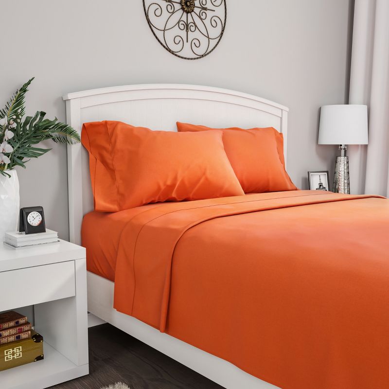 Hastings Home Queen Size Brushed Microfiber 4 Piece Bed Sheet and Linen Set with Stain Resistant Fitted and Flat Sheets - Orange, 2 of 4