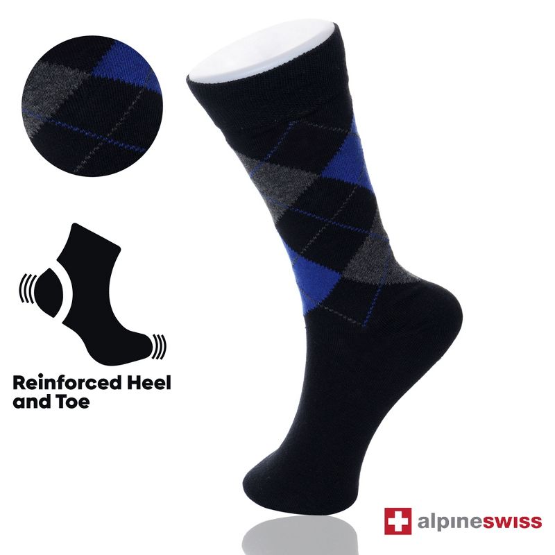 Alpine Swiss Mens Cotton 6 Pack Dress Socks Solid Ribbed Argyle Shoe Size 6-12, 4 of 11
