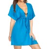 LA LEELA Women's Loose Beachwear Mini Bathing Suit Wraps Swim Cover Up Summer Bikini Dress X-Large-XX-Large Blue, Solid - 3 of 4