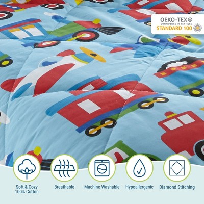 Blue Twin Cotton Kids Comforter Set with Playful Designs