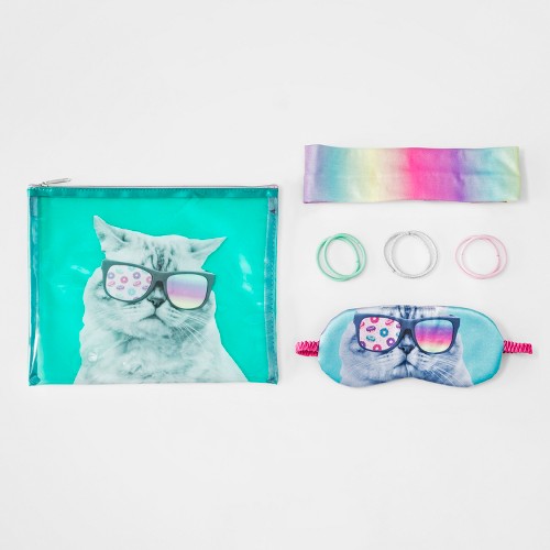 Girls' Sleepover Kit with Pouch, Eye Mask, Headband & Ponies - Mint, Girl's, Blue