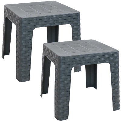 Sunnydaze 18" Square Polypropylene Indoor/Outdoor Patio Side Table, Gray, 2pk