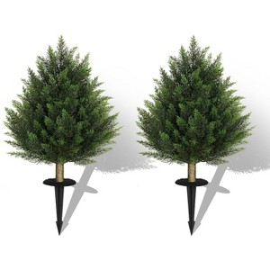 2-Pack 2ft Artificial Cedar Topiary Plants with Ground Spikes - UV Resistant PE Outdoor/Indoor Decor for Garden, Patio & Events - 1 of 4