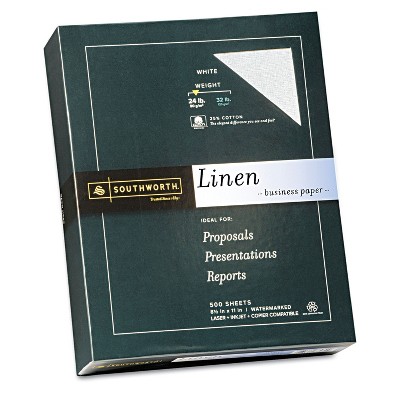 Southworth 25% Cotton Linen Business Paper White 24 lbs. 8-1/2 x 11 500/Box FSC 554C
