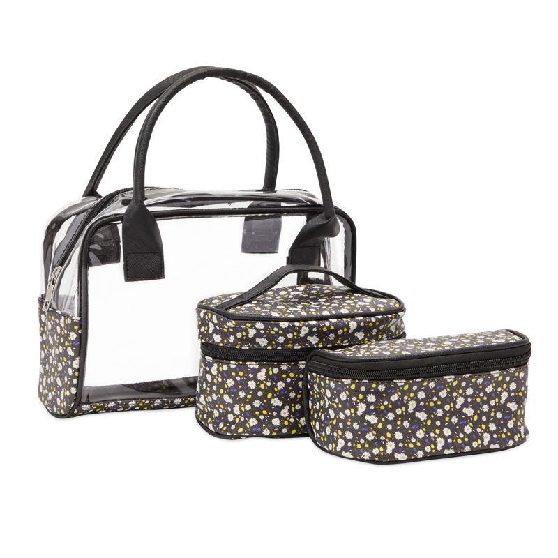 Glamlily 3 Piece Set Daisy Floral Makeup Bag for Travel (3 Sizes), 1 of 10