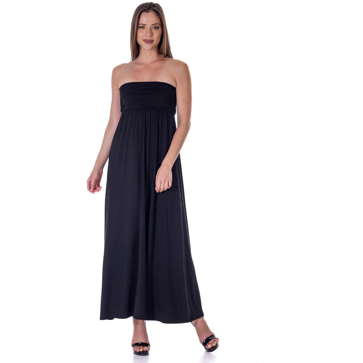 Womens Strapless Tube Empire Ruched Waist Flowy Maxi Dress - 24seven Comfort Apparel™