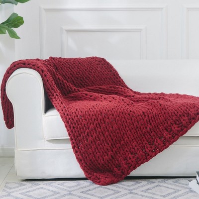 Cocoon of Warmth Burgundy Cable Knit Throw Blanket - 50" x 60"