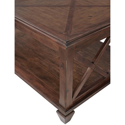 Cherry Pine Wood 3-Piece Living Room Set with Coffee Table and 2 Shelf End Tables
