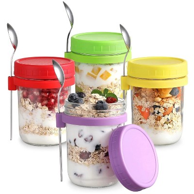 LunaLulinlk Overnight Oats Jars with Lids: Mason Jars 16 oz with Lids and Spoons, Small Mason Jars for Milk, Cereal, Fruit, Salad, Yogurt