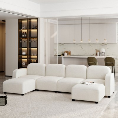 Velvet U-Shaped Modular Sofa with Ottoman, 6-Seat Sleeper for Living Room