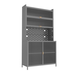 ZACHVO 6-Tier Metal Kitchen Pantry Cabinet with 2 Acrylic Glass Flip-Up Doors – Versatile Storage for Home Office, Dining Room, Bathroom,Black - 1 of 4