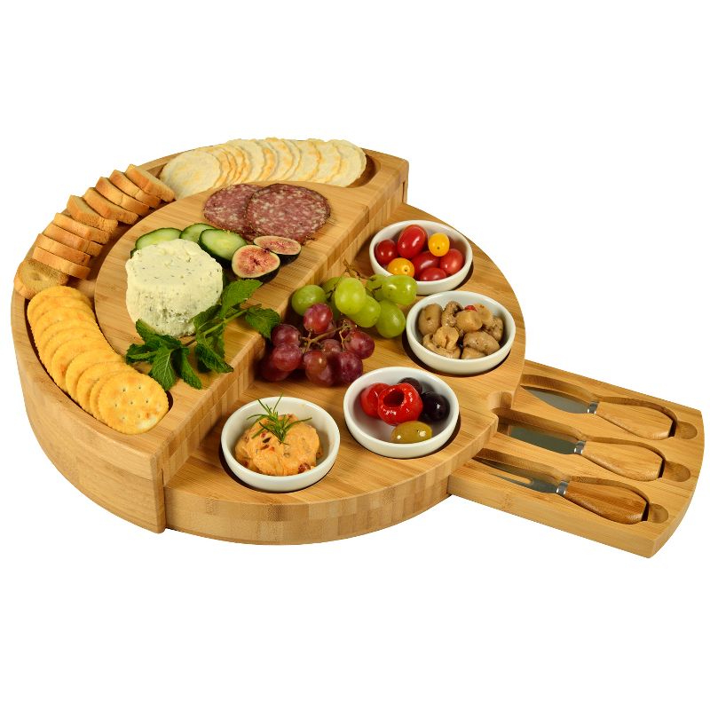 Picnic at Ascot Patented Bamboo Cheese & Charcuterie Board - Stores as a Compact Wedge- Opens to 13" Diameter, 2 of 7