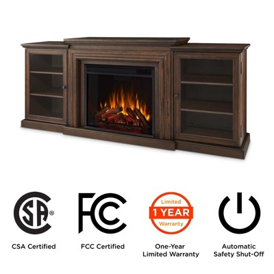 Chestnut Oak 72" TV Stand with Electric Fireplace and Glass Cabinets