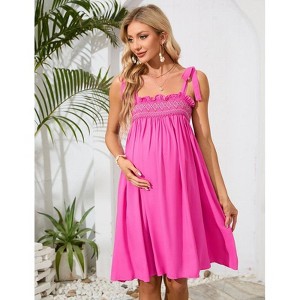 Coolmee Women Maternity Dress Summer Sleeveless Midi Dresses for Photoshoot Baby Shower Adjustable Straps Nursing Dress - 1 of 4