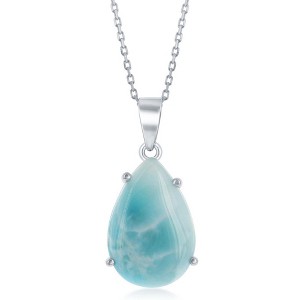 Caribbean Treasures Sterling Silver Four Prong Larimar Teardrop 18" Pendant Necklace - Blue - 1 of 2