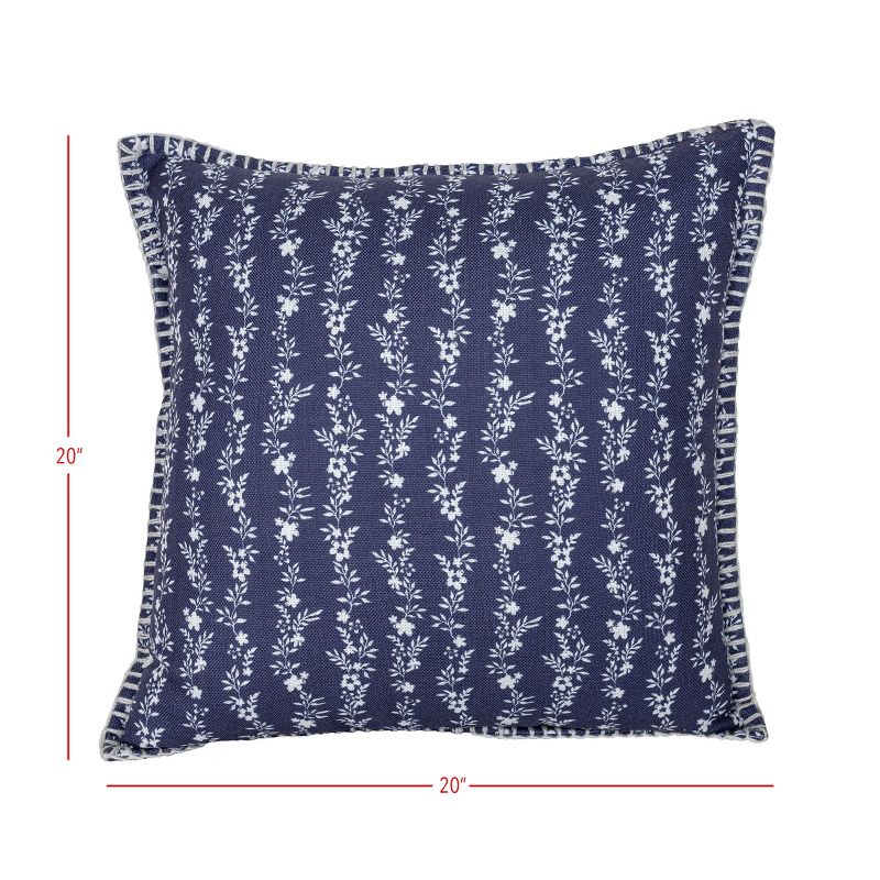 20X20 Inch Hand Woven Floral Stripe Outdoor Pillow Blue Polyester With Polyester Fill by Foreside Home & Garden, 5 of 6