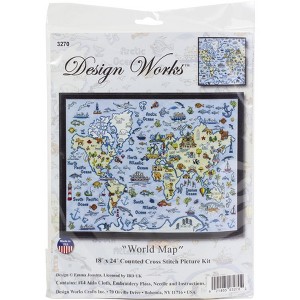 Design Works Counted Cross Stitch Kit 18"X24"-World Map - 1 of 3