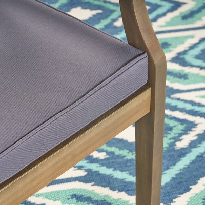 Gray Acacia Wood Outdoor Dining Chairs with Cushions, Set of 2