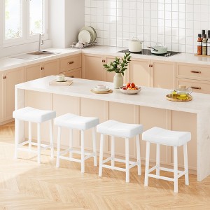 Coucheta White Counter Height Bar Stools Set of 4, 24 Inch Saddle Barstool with Curved Surface, Leather Kitchen Island Chair for Dining Room Home Bar - 1 of 4