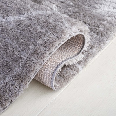 Ivory and Grey Abstract Shag 5' x 7' Synthetic Area Rug