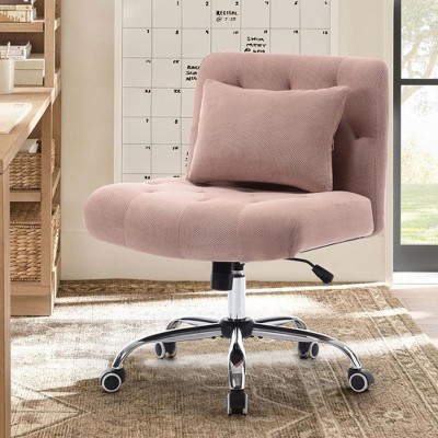 RISOKEYS Armless Fabric Office Desk Chair with Wheels,Modern Home Office Chair with Lumbar Pillow, Comfy Computer Task Chair for Small Space
