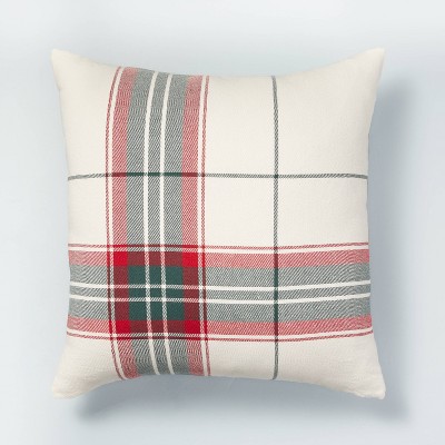 24"x24" Holiday Plaid Square Throw Pillow Cream/Red/Green - Hearth & Hand™ with Magnolia