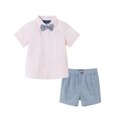 Andy & Evan  Infant Pink Striped Oxford and Bowtie Shorts Set