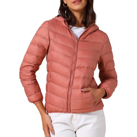 INSPIRE CHIC Women's Short Down Packable Hooded Winter Ultra Light Puffer Jacket X-Large Grey Pink
