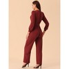 Seta T Women's Long Sleeve V Neck Belted Stretchy Wide Leg Long Pant Romper with Pockets - 4 of 4