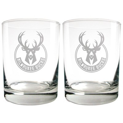 NBA Milwaukee Bucks Laser Etched Rocks Glass Set - 2pc