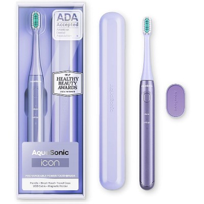 Aquasonic Icon ADA-Accepted Rechargeable Toothbrush | Magnetic Holder & Slim Travel Case | 2 Brushing Modes & Smart Timers | Modern & Convenient