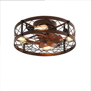 KWPZQEB Rustic Ceiling Fan w/ Lights, 19.7" Square Metal Caged Industrial Ceiling Fixture w/ 6 Speeds & Reversible Fan, Small Ceiling Fan for Bedroom - 1 of 4