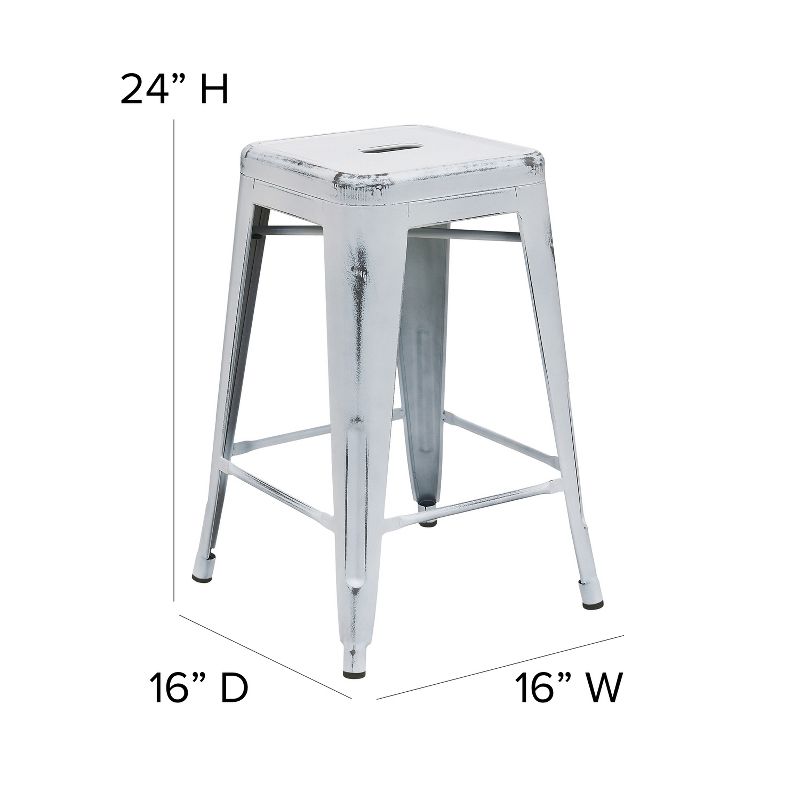 Flash Furniture Commercial Grade 24" High Backless Distressed Metal Indoor-Outdoor Counter Height Stool, 5 of 19