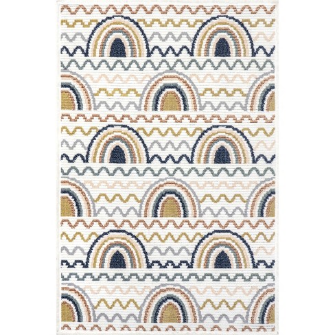 Nuloom Kaarina Multi Rainbow Kids Fringe Area Rug, 3' X 5', Blue : Target
