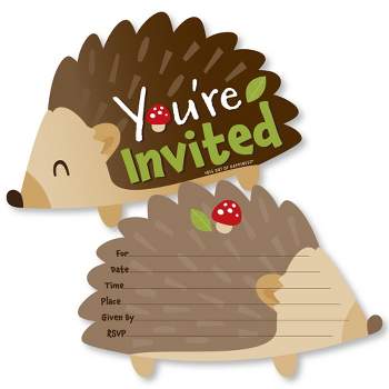 Big Dot of Happiness Forest Hedgehogs - Shaped Fill-In Invitations - Woodland Birthday Party or Baby Shower Invitation Cards with Envelopes - 12 Ct