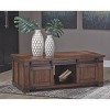 Signature Design by Ashley Budmore Rectangular Cocktail Table Brown: Mango Wood, Rustic Finish, Open Shelf, Casters - 2 of 4