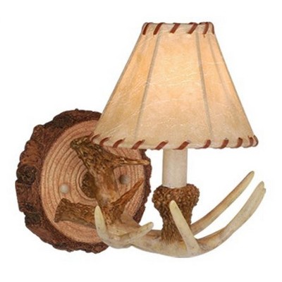 Rustic Brown Faux Leather Antler Wall Sconce