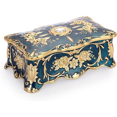 Vintage Two Layer Rectangular Trinket Organizer Storage Box Ornate Treasure Chest Box